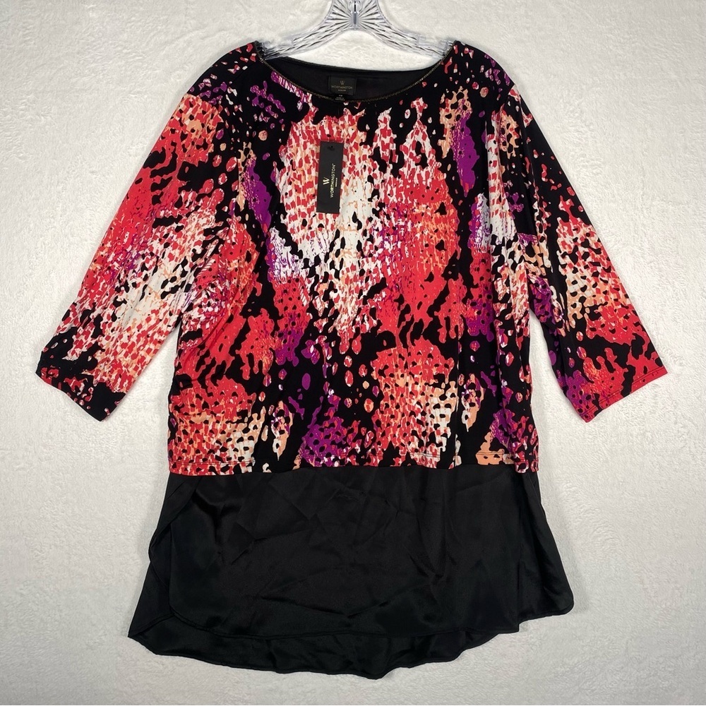 NWT Worthington 1X Snakeskin Blouse Animal Print Mixed Media Boho Chic